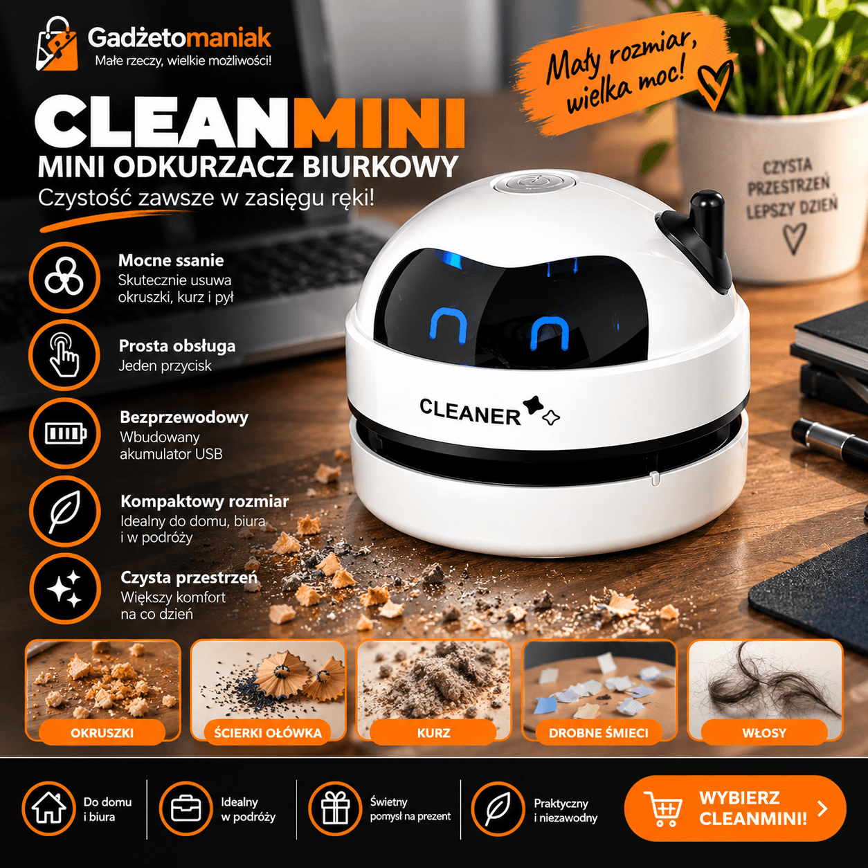 CleanMini – mini odkurzacz biurkowy
